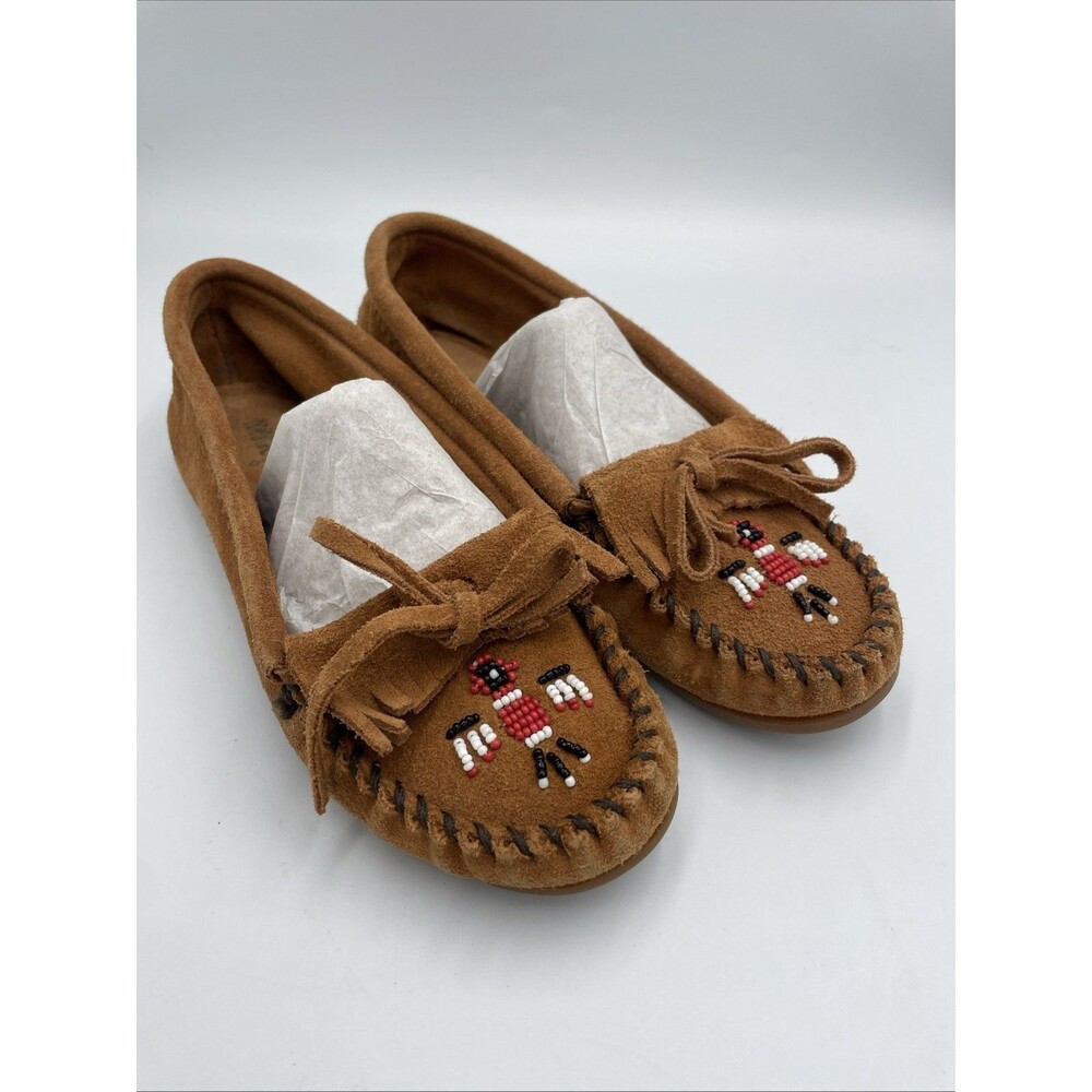 Minnetonka Moccasins Brown Suede Beaded Slip On Native American Style Women's 8